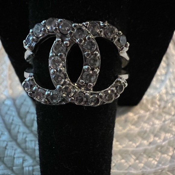 Designer Esse .925 Sterling Silver CC Crystal Ring - Picture 3 of 8